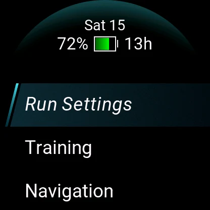 Garmin Run Settings menu