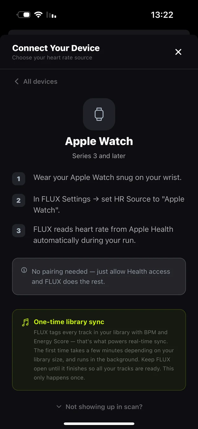 Apple Watch connection guide with three numbered steps