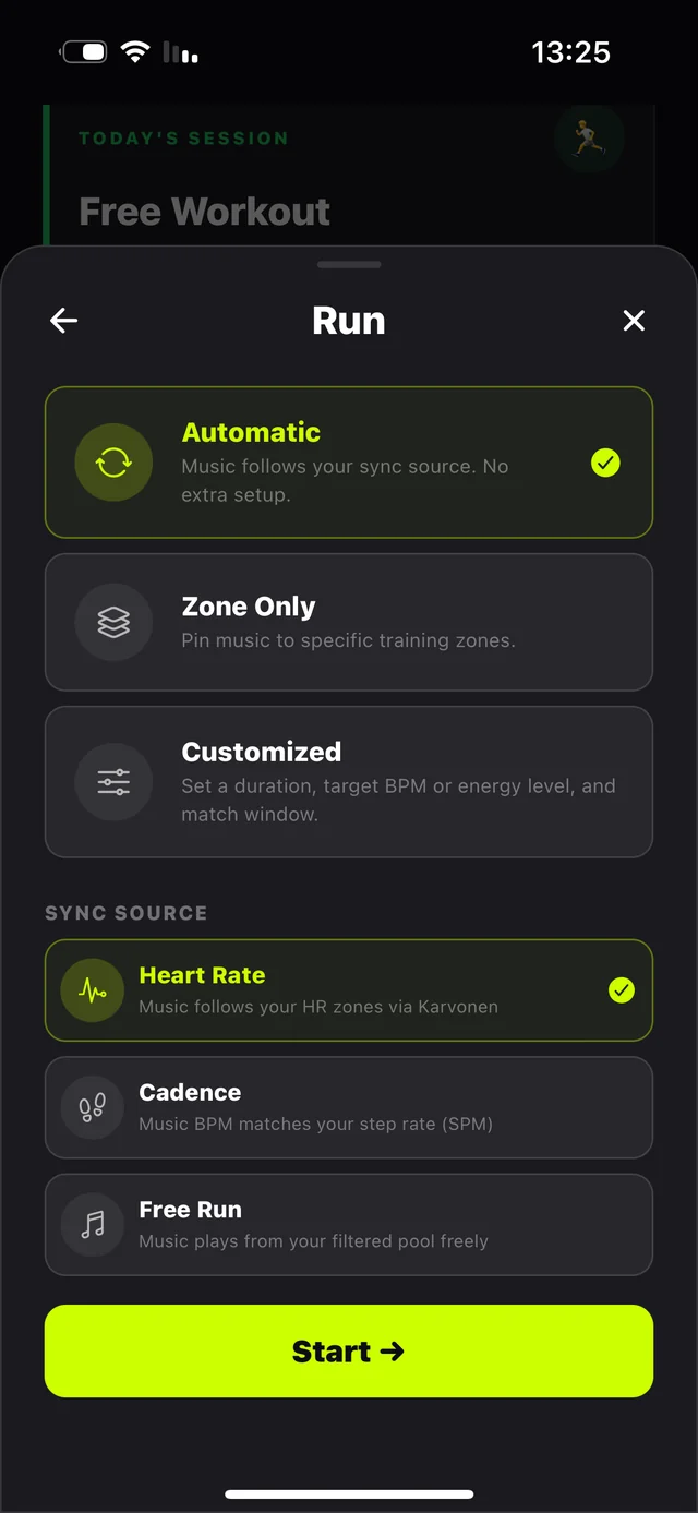 Run sheet with Automatic, Zone Only and Customized modes plus sync source selection